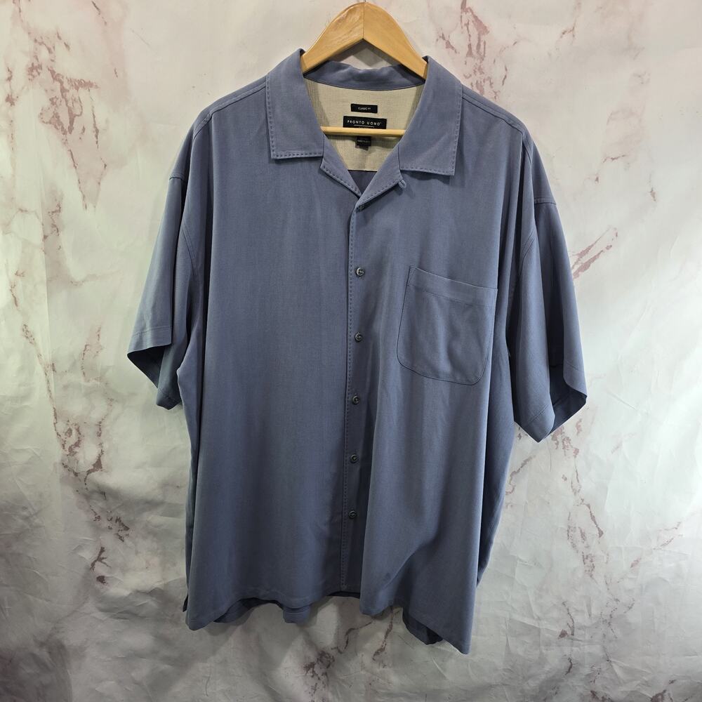 Pronto Uomo Shirt Mens 2XL Blue Silk Short Sleeve Button Camp Beach Resort